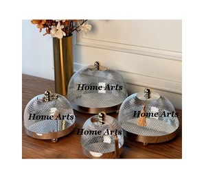 Simple Design Galvanized Cake Server <b>With</b> Glass Dome Customized Size Round Shape Sweets Pastry Server <b>With</b> <b>Lid</b> - Product Image 2