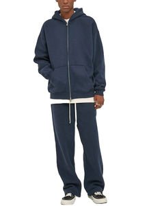 Survêtements unisexes personnalisés en molleton épais uni avec fermeture éclair, ensembles de sweat-shirts et de pantalons de survêtement pour hommes et femmes, pantalons de survêtement pour l'hiver - Product Image 2