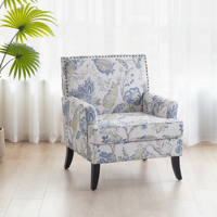 Ensemble de canapés de salon modernes Camelia, en tissu de lin rembourré, avec fauteuil à rivets et pieds en bois, matériaux de haute qualité, pour villa
