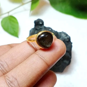Unique Natural Gold Sheen Obsidian Rings 925 Sterling <b>Silver</b> 10mm Heart 18K Micron Gold Plated Eternity Vermeil Bohemian Jewelry - Product Image 2