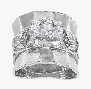 Anillo de cristal de corte redondo Anillo de Plata de Ley 925 Ajuste de Punta Anillo de moda clásico Chapado en plata para mujer. - Product Image 1