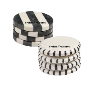 Ensemble de 4 sous-verres en pierre blanche naturelle noire pour la maison, la cuisine, le salon, l'Inde, le marbre et l'ardoise - Product Image 1