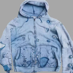 Manufacturer Custom 450g Heavy Cotton Vintage Sun Faded Ripped Winter Fleece Distressed Acid Washed <b>Zip</b> Hoodie for Embroidered - Product Image 3