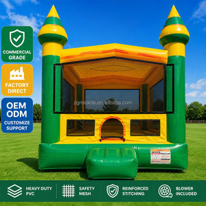 Château gonflable personnalisé, château gonflable commercial pour location de fête, château gonflable vert et jaune - Product Image 1