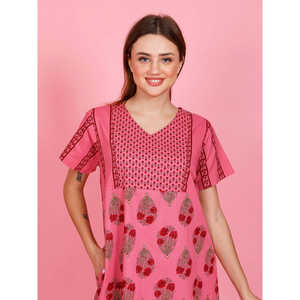 Bata de dormir para mujer 100% algodón con bolsillo lateral, diseño estampado, cintura elástica con cordón, suave y sostenible para uso doméstico - Product Image 2