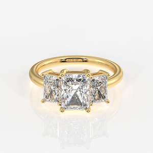 แหวนมอสซาไนต์ทรงเรเดียนท์คัทสามเม็ด ทอง 14k - แหวนมอสซาไนต์สุดหรู - Product Image 1
