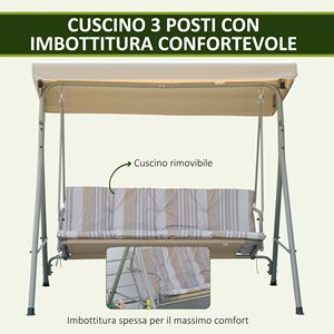 Outsunny Columpio de Jardín de Acero de 3 Plazas con Techo Ajustable, Cojines y Reposabrazos, 172x110x156cm - Product Image 5