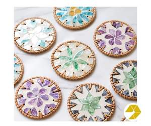 Haute demande rotin plaque rotin sous-verres naturel décor à la maison article nacre mosaïque sous-verres conque placemate tendance en gros - Product Image 6