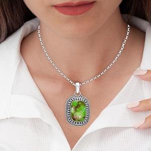 Pendentif en argent sterling 925 avec pendentif en pierre précieuse turquoise verte fait à la main avec pendentif en argent estampillé 925 - Product Image 3