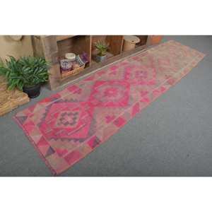 Modern Vintage Turkish Rug Pink <b>Brown</b> Large 260 X 1020ft Rectangle <b>Wool</b> Latex Backing-for Teen's Room Halls Bedrooms Patchwork - Product Image 2