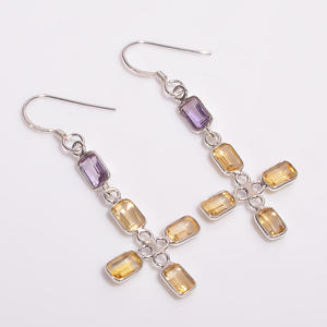 Boucles d'oreilles pendantes en argent sterling 925 de style classique Bijoux fins avec boucles d'oreilles pendantes élégantes en pierres précieuses mélangées - Product Image 1