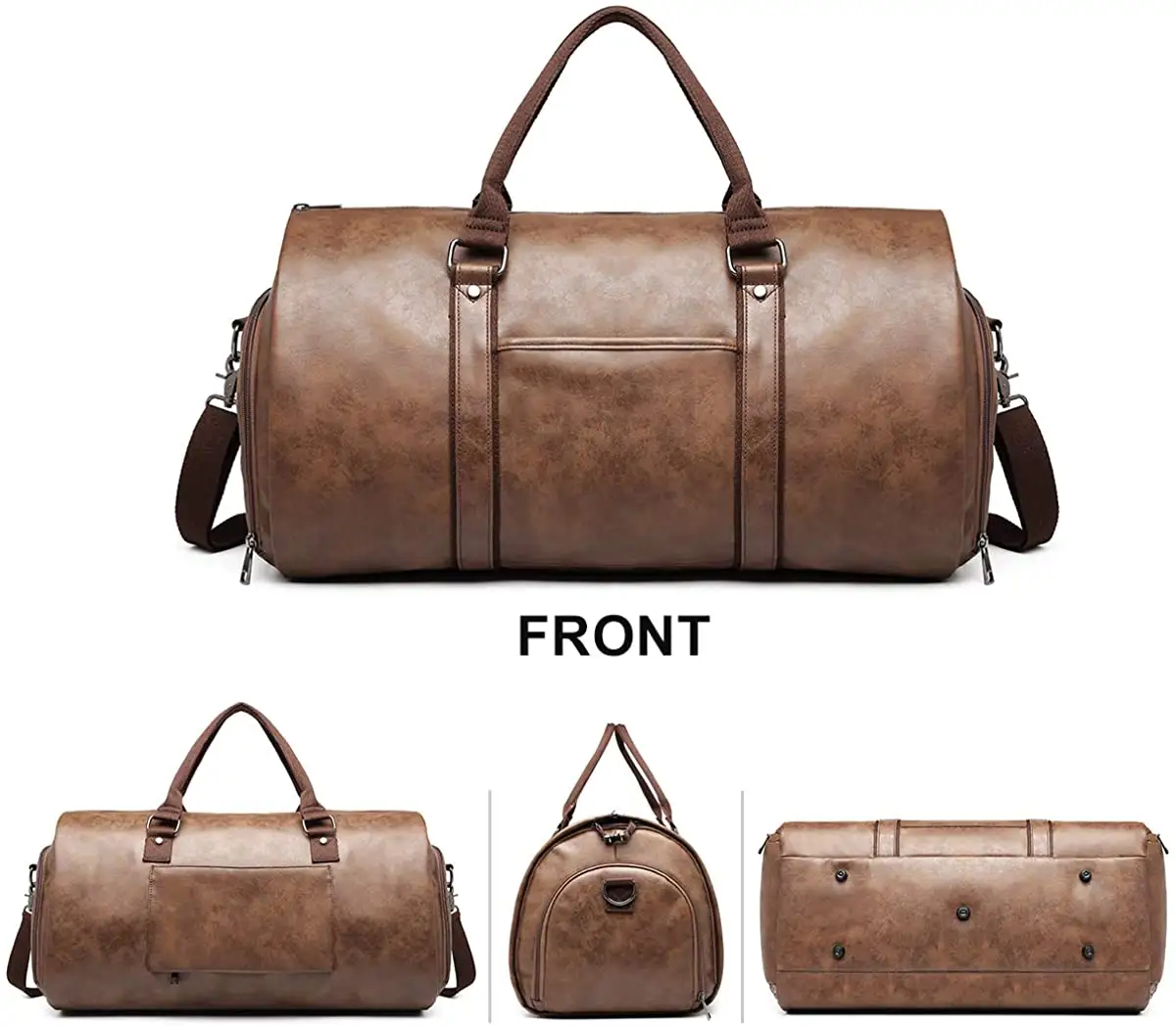 Bolsas de cuero para viaje para hombre, bolso Convertible de viaje con compartimiento para zapatos, color marrón y negro