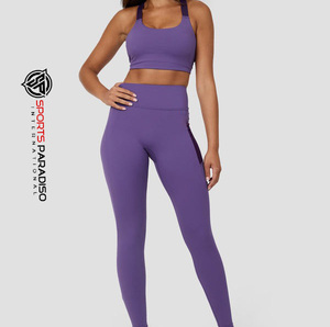 2025 tendance femmes Scrunch bout à bout Yoga ensemble sans couture côtelé sport soutien-gorge taille haute Leggings violet vêtements de sport - Product Image 1