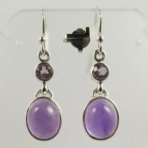 Pendientes de piedras preciosas de amatista de plata de ley sólida 925, pendientes de forma ovalada para mujeres y niñas, Pendientes colgantes, joyería de plata - Product Image 2