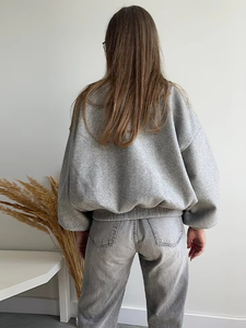 Chic Vintage suelto mujer chándal manga larga solo pecho Sudadera con capucha Casual prendas de vestir 2025 nuevo invierno tejido impreso - Product Image 2