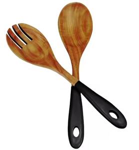 Ensemble de couverts à salade en bois, cuillère, fourchette, service à salade de cuisine, bois naturel avec 2 spatules, ustensiles durables faits à la main - Product Image 3