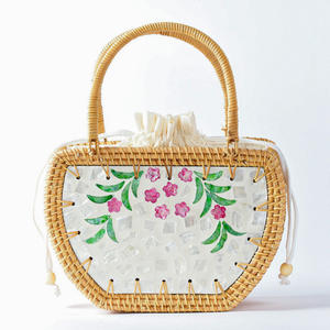 Eco friendly rattan <b>mother</b> <b>of</b> <b>pearl</b> inlay bag purses new arrival cheap cost woman handbag purse - Product Image 5