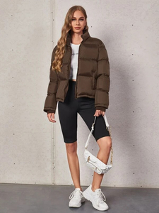 Women's Winter Puffer Jacket Breathable Windproof Cotton Filled Quilted <b>Bubble</b> <b>Coat</b> Solid Color Jacket - Product Image 4