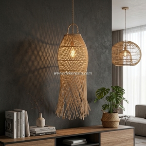Lampe suspendue élégante en rotin naturel, taille moyenne, design moderne, à intensité variable, installation facile, lampe d'intérieur pour salon - Product Image 6