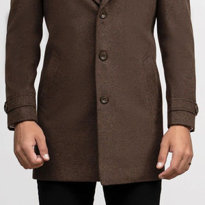 Wholesale Customizable 100% Woolen Long Men's Refined Classic Long <b>Coat</b> High Quality with Real Fox <b>Fur</b> <b>Trim</b> Collar in <b>Brown</b> - Product Image 3
