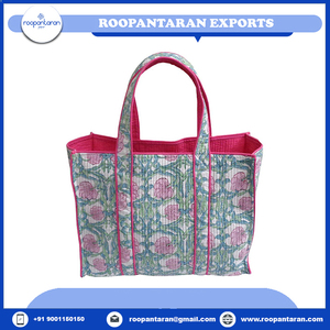 Sacs fourre-tout en coton biologique, vente en gros, sac fourre-tout matelassé en coton imprimé avec poches intérieures à vendre - Product Image 5