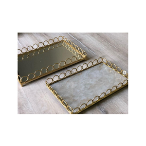 Indian Metal World Bandeja de metal vintage grande Bandeja decorativa de forma rectangular al precio más barato - Product Image 2