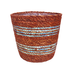 Cesta de almacenamiento de hierba marina natural con revestimiento de plástico, cestas de almacenamiento de paja de yute de ratán tejidas a mano para maceta - Product Image 1