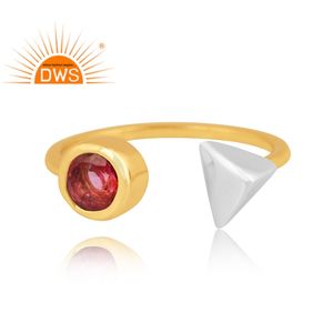 แหวนพลอยบุษราคัมสีชมพูธรรมชาติชุบทอง18K ปรับได้รูปเงินแท้แบบละเอียดทันสมัยล่าสุด - Product Image 3