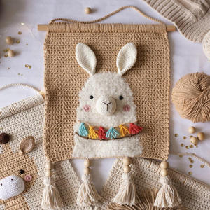Décoration murale originale en crochet faite à la main, motif animaux de dessin animé, avec perles en bois et pompons, pour l'intérieur et l'extérieur - Product Image 3