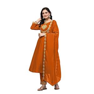 Conjunto Salwar de Organza con Bordado y Mezcla de Seda para Mujer, con Dupatta (G263-Naranja), Ropa Étnica India/Pakistaní para Bodas - Product Image 1