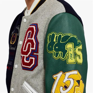 Custom Logo Chenille Embroidery Leather Sleeve Baseball College Mens Winter Letterman Bomber Varsity Jacket - Product Image 5