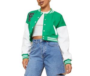 Chaqueta de Lana de Alta Calidad para Mujer, Diseño Profesional Estilo Universitario, Chaqueta Corta Informal de Lana y Cuero con Bordado Personalizado - Product Image 3