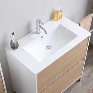 Meuble de salle de bain autoportant blanc de 80 cm avec façade en chêne Lyon, ensemble de salle de bain - Product Image 4