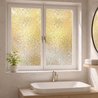 Sonnenuntergang Glitzer Gold Mattierte Fensterfolie Statisch Haftend Ohne Klebstoff Abnehmbar Wiederverwendbar Sichtschutz Schimmer Dekorativer Aufkleber für Badezimmer