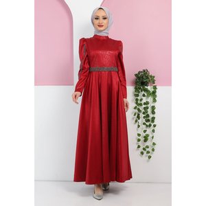 Vestido de Noche ElbiseStone con Adornos, Patrón Yak, Lentejuelas, Formal, Cintura Imperio, Corto, Disponible en Tallas XL y XXL para Damas de Honor y Graduaciones - Product Image 1
