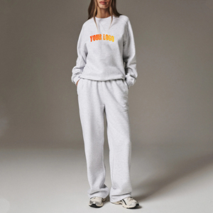 Heavyweight 100% Cotton Winter Solid <b>Lace</b> Women's 2 Piece Jogging Set Regular Fit Drop Shoulder Custom Printed Logo Twin Suit - Product Image 1