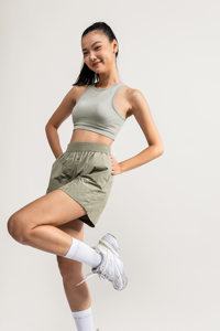 Shorts de sport décontractés pour femmes, taille mi-haute, respirants, séchage rapide, en nylon, coupe ample, fermeture à cordon, taille personnalisée, été, uni, décoloré - Product Image 6