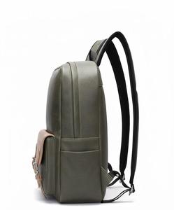 Classic Two Tone Genuine <b>Leather</b> <b>Backpack</b> Retro Design School and Daily Use Bag with Zipper and Front Pocket with Buckle - Product Image 4