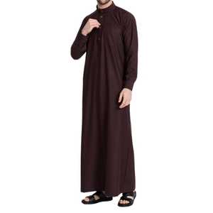 Túnica Thobe informal de mezcla de algodón marroquí negro para hombre con bolsillos Modest Islamic Dubai Turquía Stock Plain al por mayor para musulmanes - Product Image 1