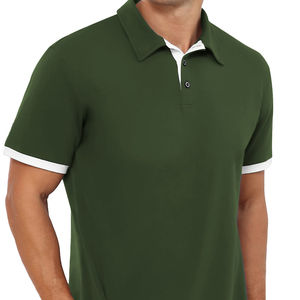 <b>Men's</b> Casual Slim Cotton for Polo <b>Shirt</b> Short-Sleeved with Lapel Color Contrast Design and Micro Elastic Base Solid Pattern - Product Image 2