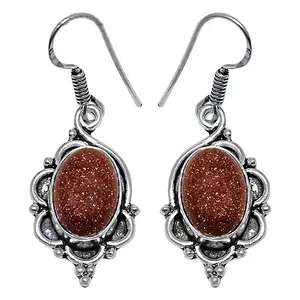 Boucles d'oreilles pendantes en argent 925 avec pierre précieuse en pierre de soleil, bijoux de mode pour femmes - Product Image 1