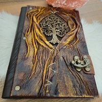 Agenda miniature en cuir fait main de qualité supérieure avec un design artistique en relief 3D représentant l'Arbre de Vie, papier écologique compatible avec le crayon, cadeau