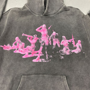 Wholesale Winter Digital Graphic DTG Vintage Stone Washed Heavyweight 100% Cotton Oversized <b>Pullover</b> Rhinestone Hoodies <b>for</b> <b>Men</b> - Product Image 5