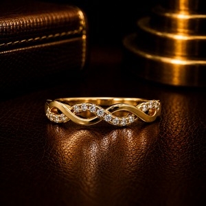 Anillo de diamantes retorcido estilo cuerda, diamante cultivado en laboratorio de corte redondo, banda de eternidad de oro puro de 14k, anillo de compromiso, anillo nupcial, joyería fina - Product Image 1
