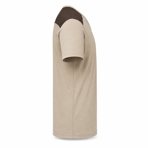 T-shirt en coton personnalisé à col en V avec empiècements marron foncé aux épaules, vêtements décontractés à manches courtes pour hommes, vente en gros - Product Image 6