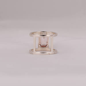 18KT <b>Solid</b> Gold Ring 2.7 CT Pink Emerald Cut Lab Grown Diamond Custom Engagement Ring Bypass Setting Gold Trendy Ring - Product Image 3