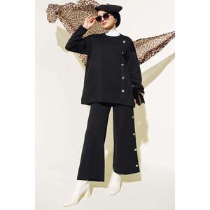 Tricot à Boutons Décoré Ensemble 2 Pièces Noir - Product Image 3