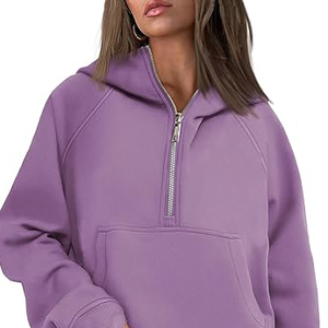 Sudadera con capucha de alta calidad con hombros caídos y liso para mujer, sudadera personalizada de algodón polar de gran tamaño con cremallera frontal, ropa informal - Product Image 2