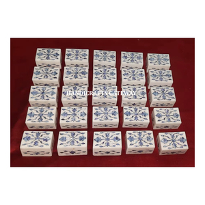 Boîte à bijoux rectangulaire en marbre blanc pur avec incrustation de nacre bleue pour cadeau d'affaires et décoration intérieure aux meilleurs prix - Product Image 1