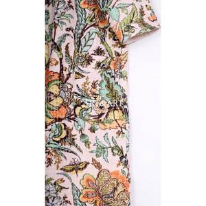 Vintage Beautiful knee-Length Kantha Kimono Robe Home Wear Handmade 100% Cotton Soft Floral Pattern V-neck Drawstring Closure - Product Image 2